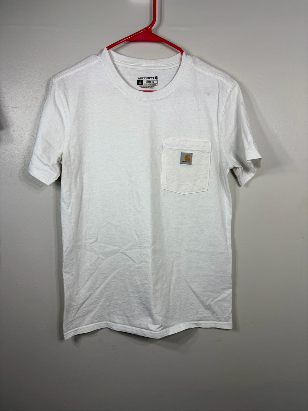 Carhartt Pocket T Shirt White Loose Fit Logo Tee Men’s Small S Cotton